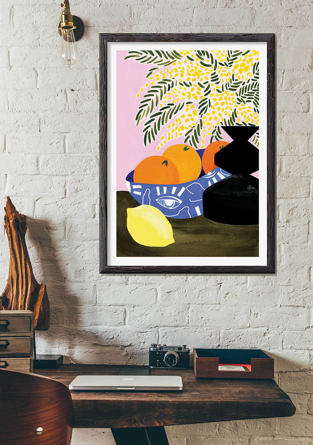 Fruit, Citron, Oranges, Vase, Fleurs Jaunes, Tableau Coloré