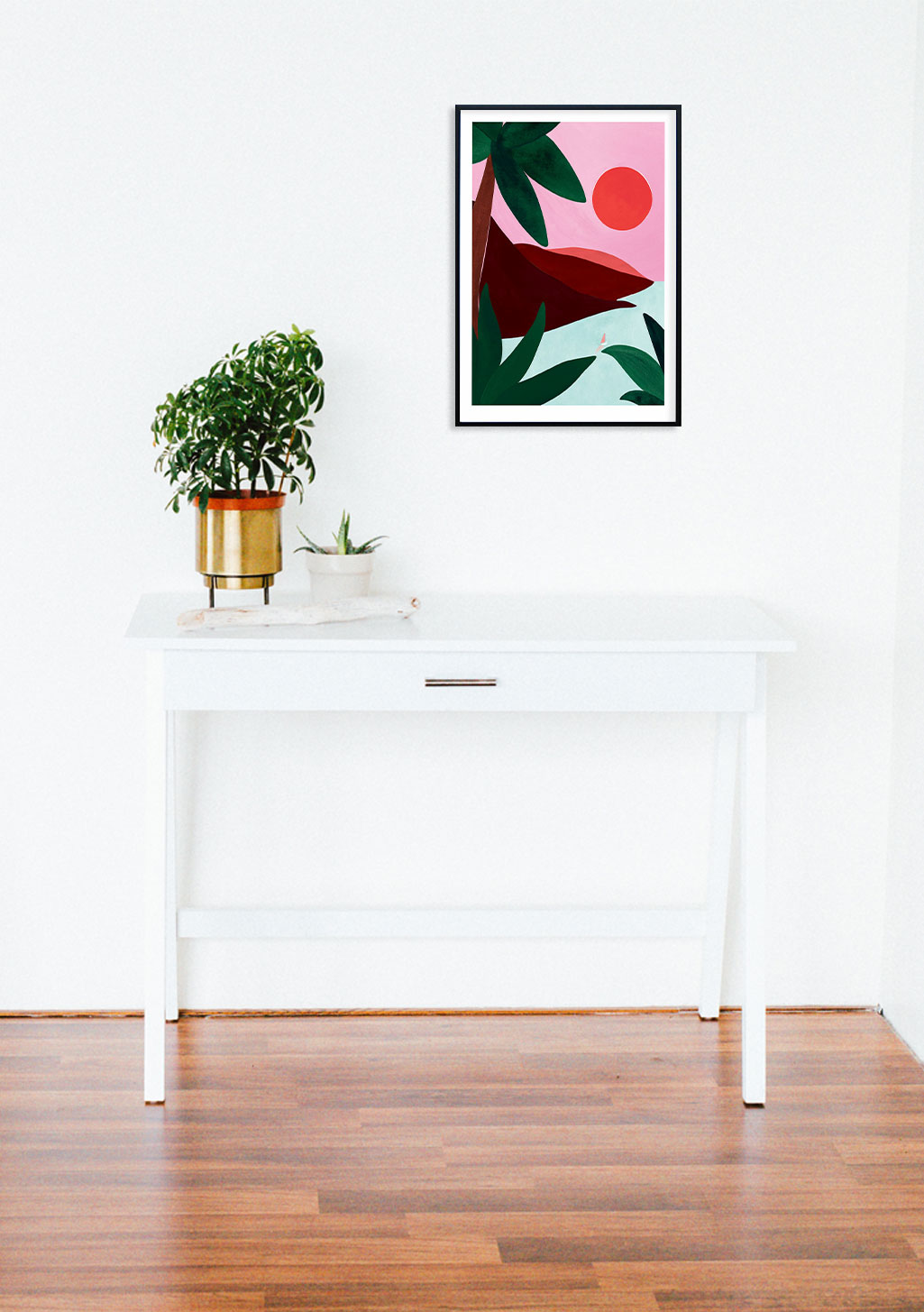 Art abstrait, formes géométriques, couleurs vives, feuilles, cercles