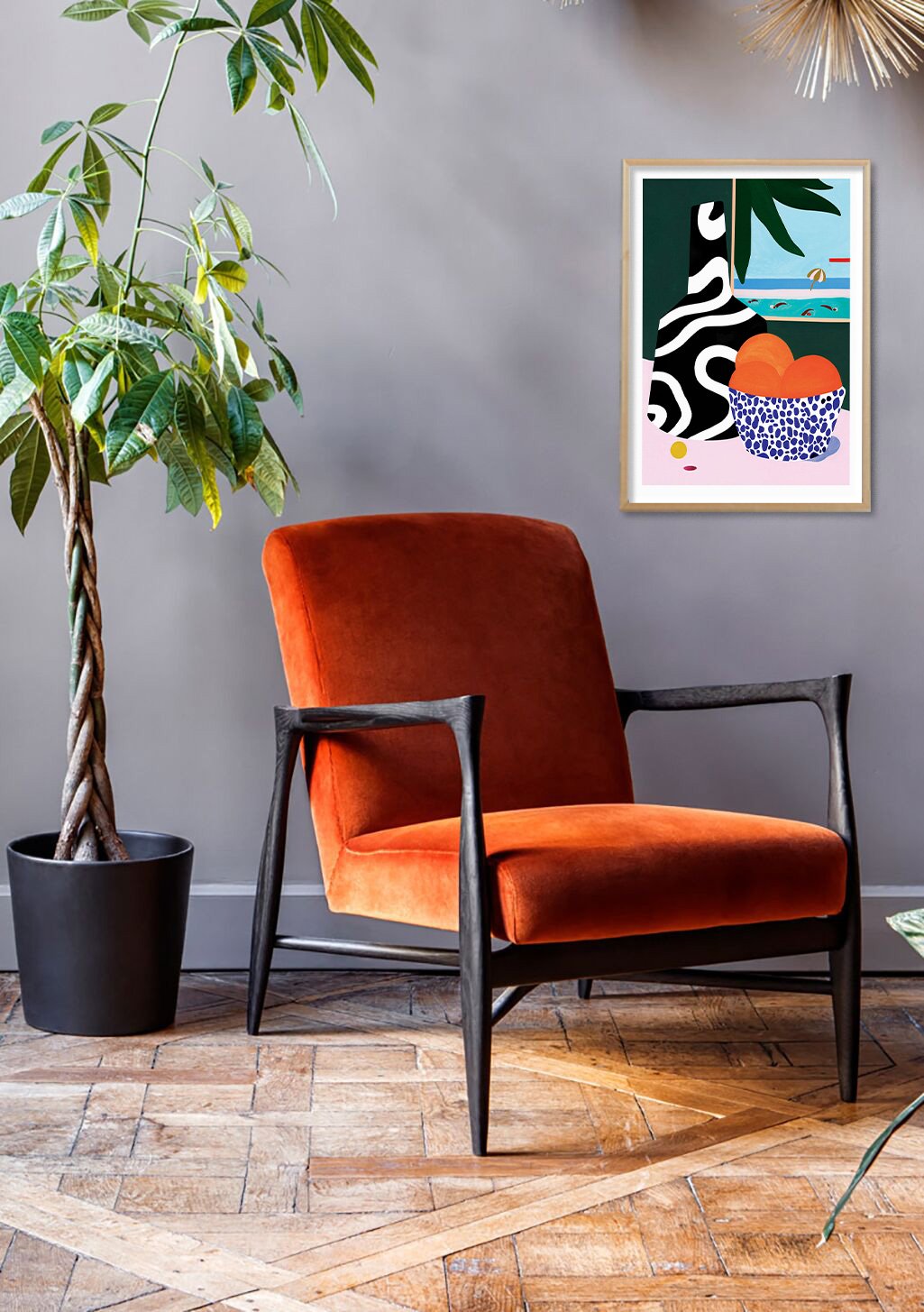 Poster tropical avec fruits et plage