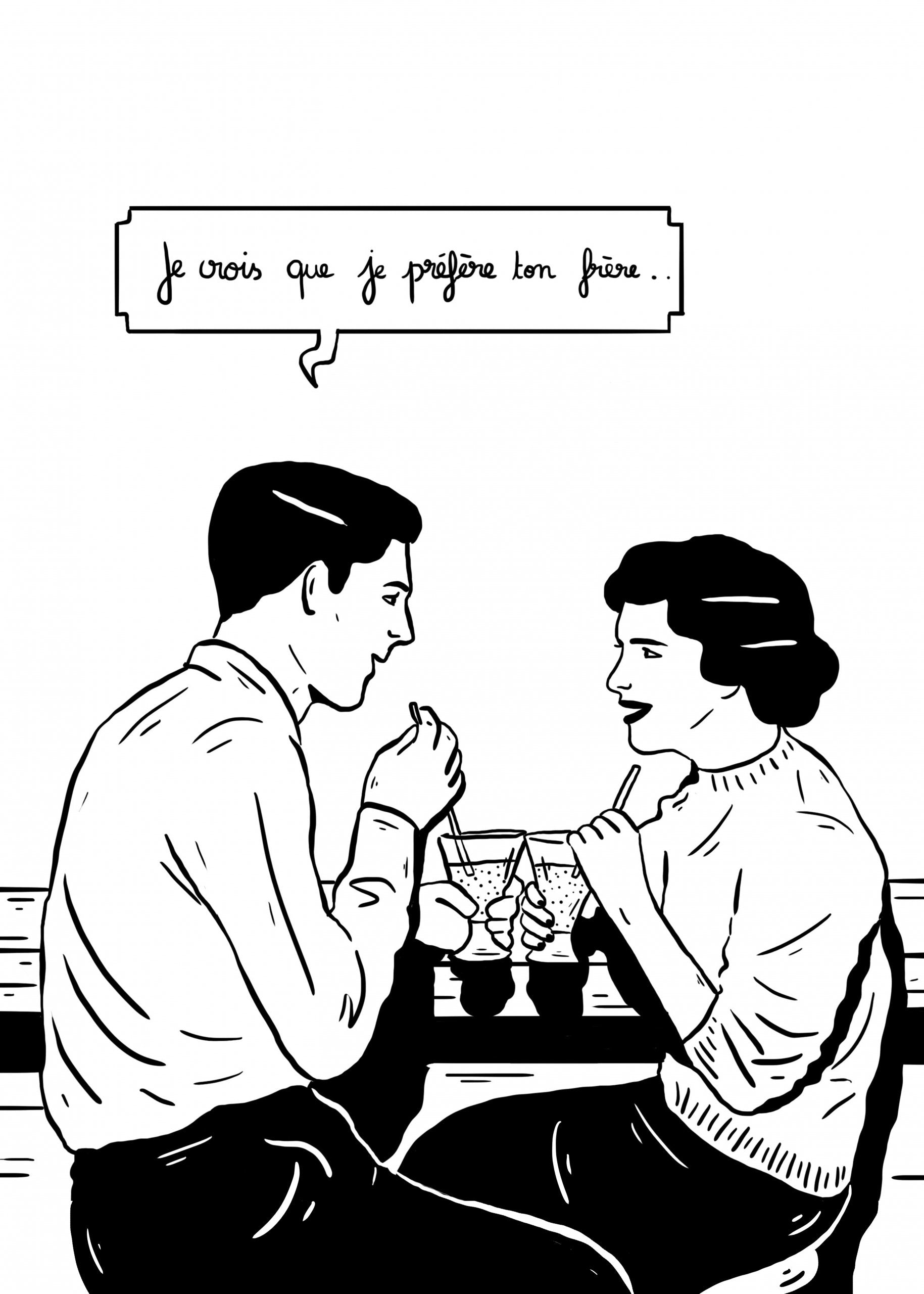 Homme et femme mangent ensemble, dialogue en français