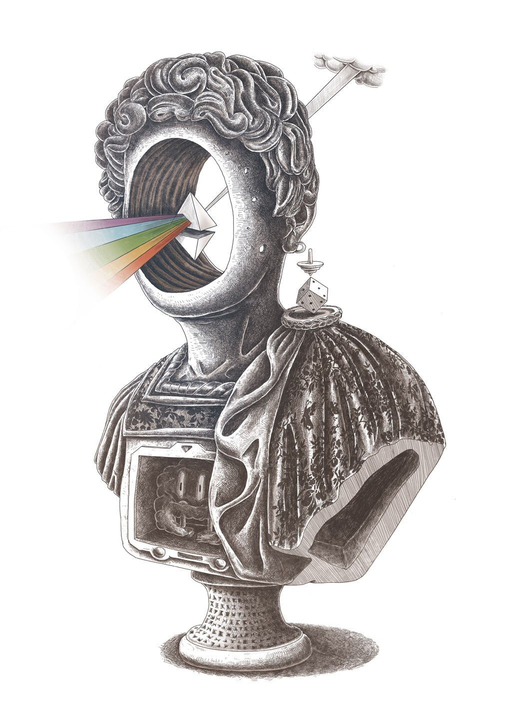 Buste avec arc-en-ciel et engrenage