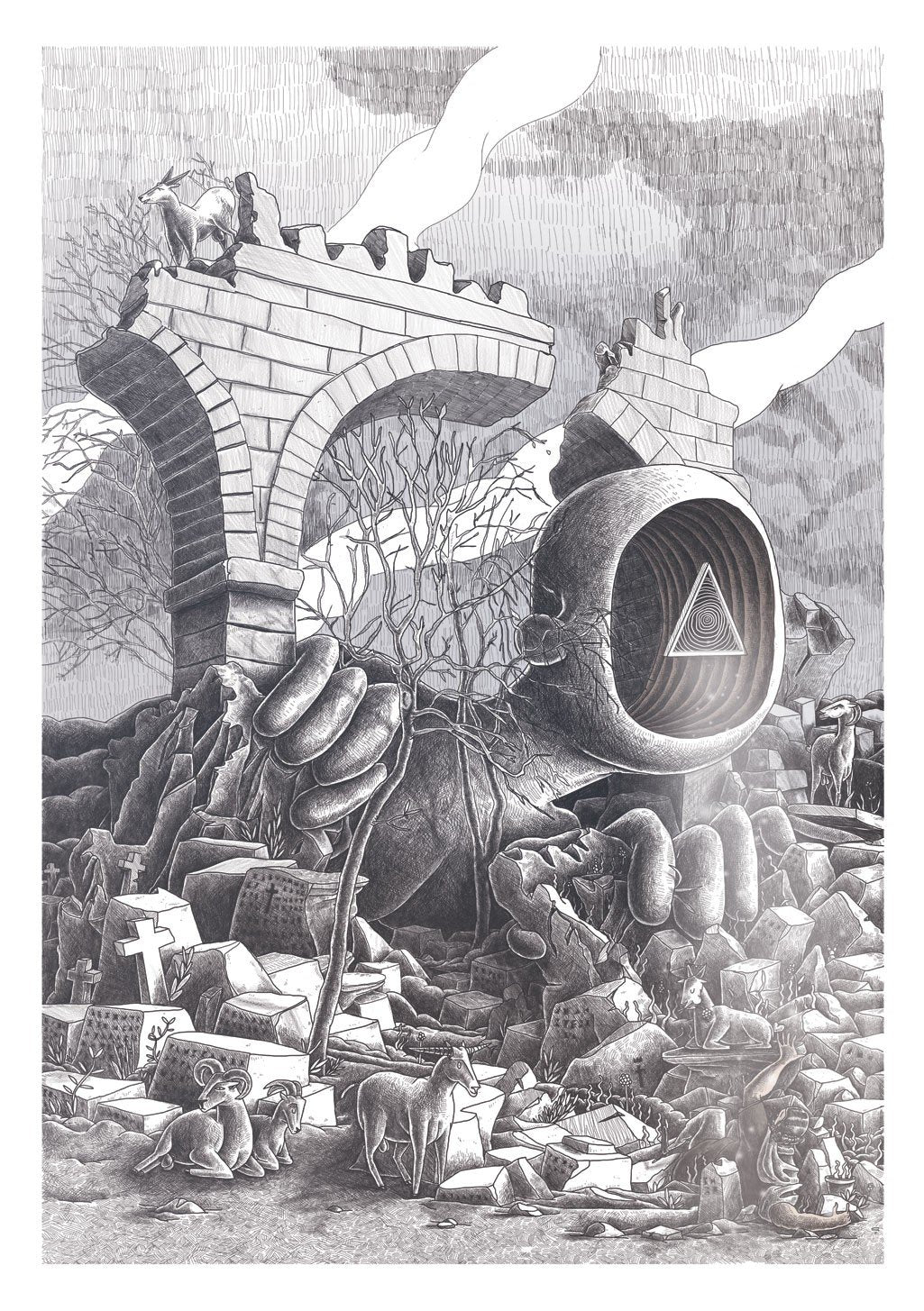 Château, animaux, arbres, symboles, ruines, nature, animaux, symboles, animaux, arbres, ruines