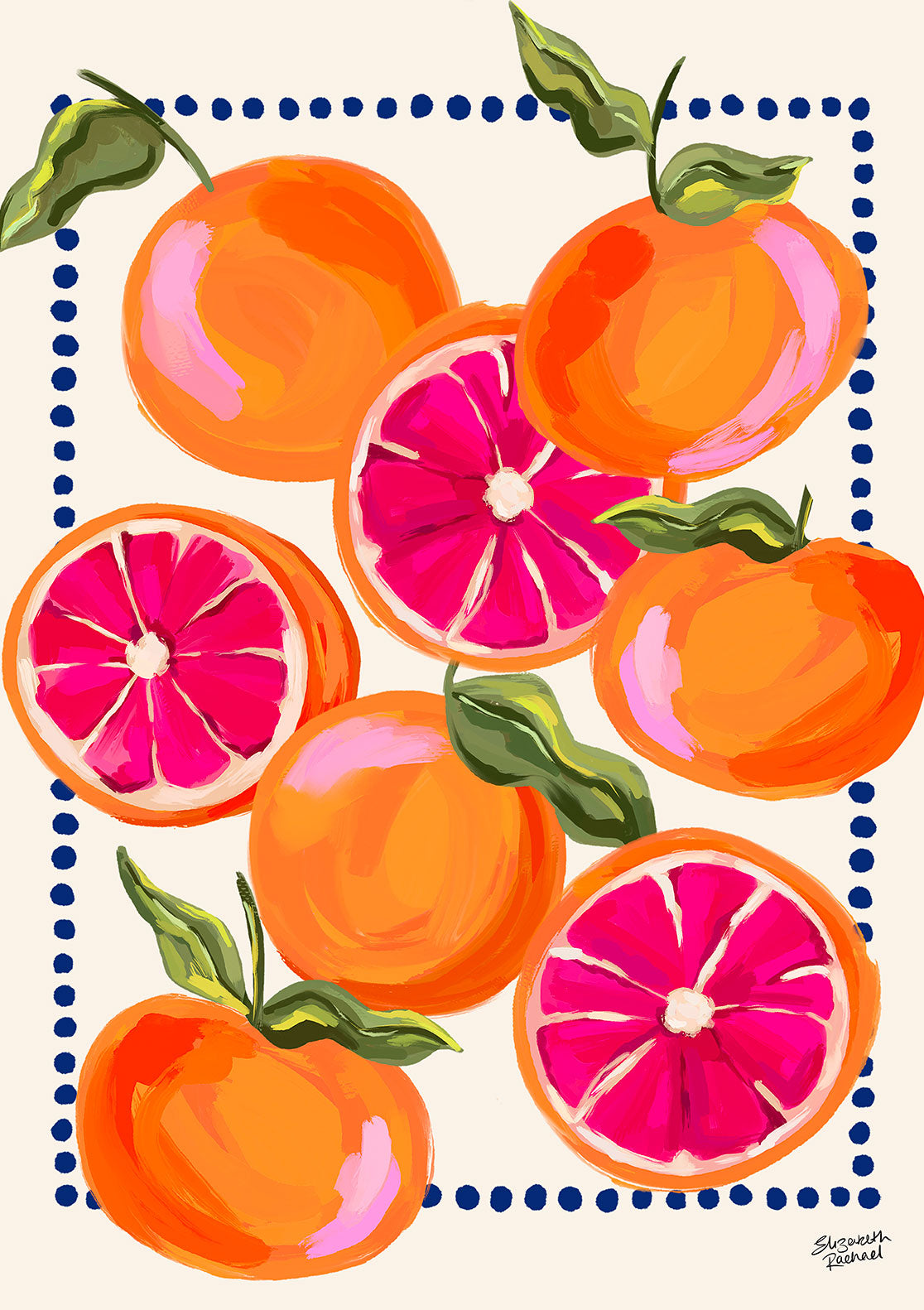 Agrumes colorés, citrons, oranges, fruits, peinture, artistique, vif, design, border, coloré, fruits coupés