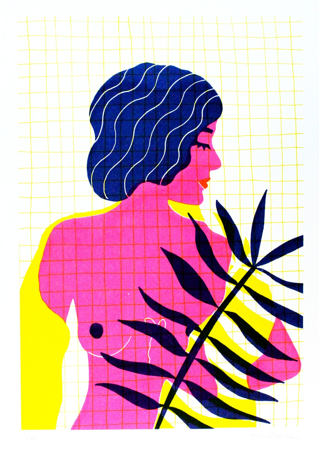 Illustration stylisée d'une femme avec des cheveux et des feuilles