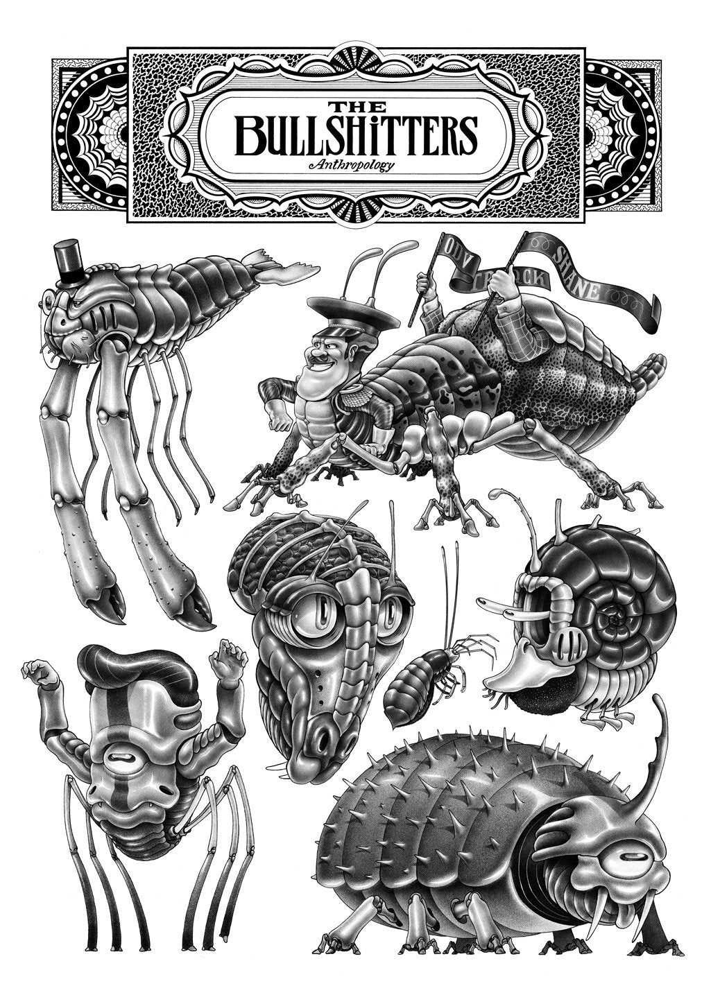 Illustrations de cafards stylisés, anthropomorphisés, titre "The BullsHitters"