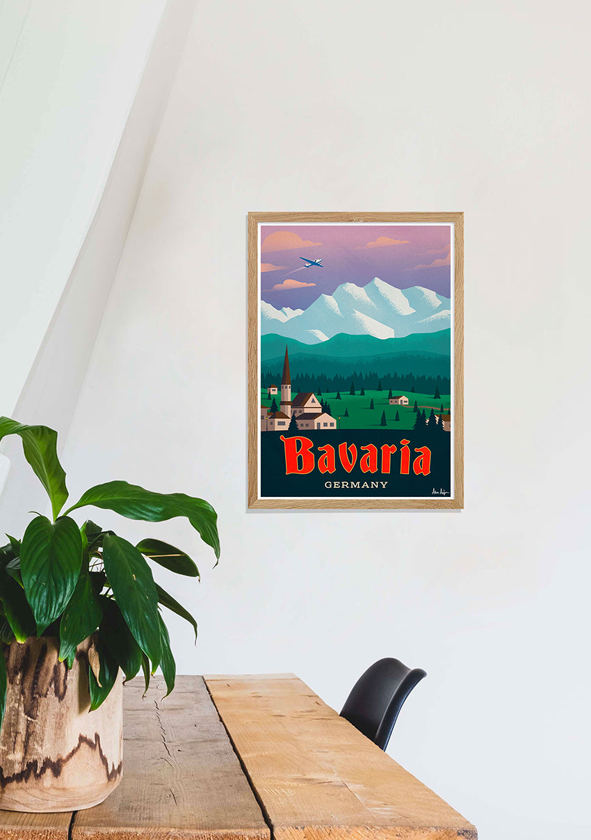 Poster Bavaria Allemagne Montagne Village Avion