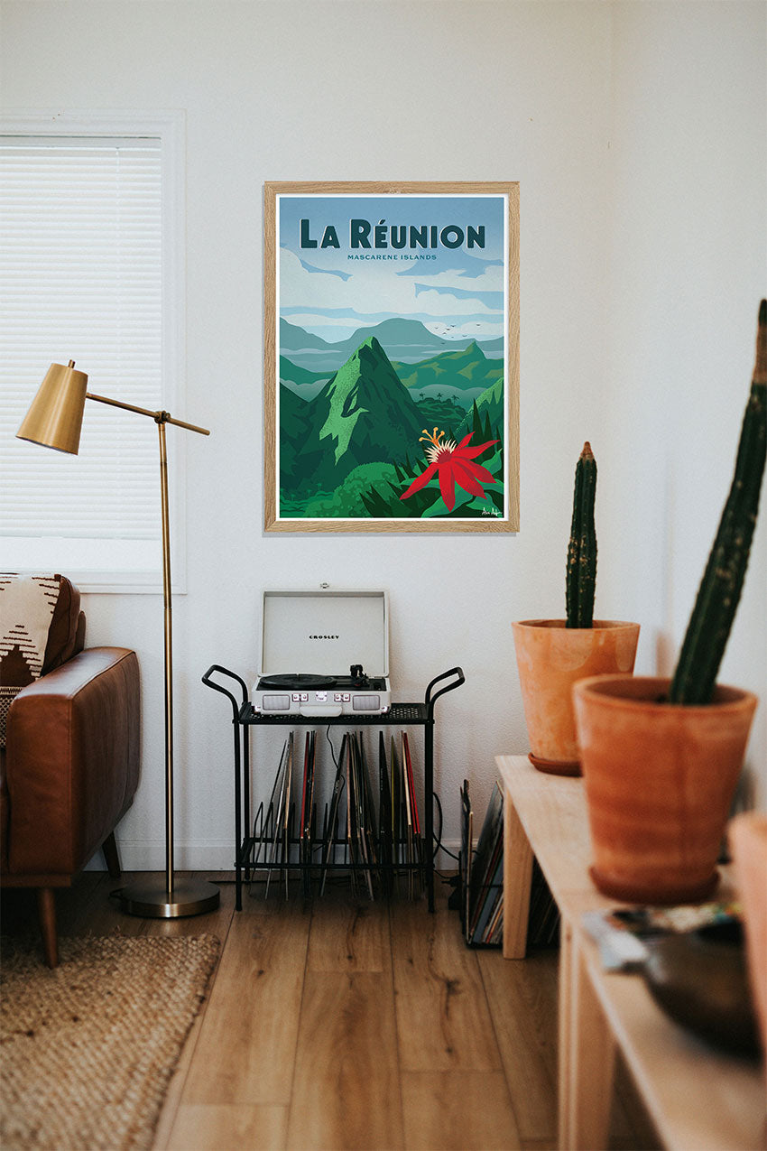 Poster de La Réunion, Mascareignes, montagne, fleur rouge