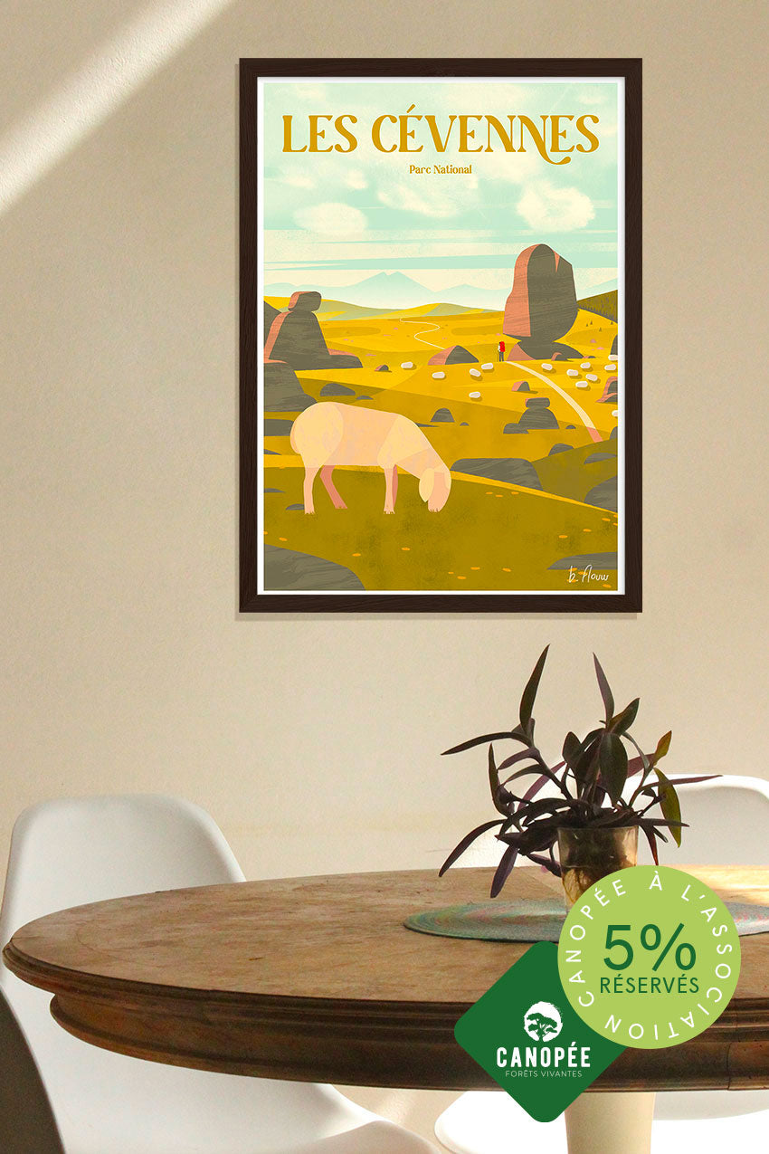 Poster des Cévennes, Parc National, mouton, paysage, voyage, nature, France