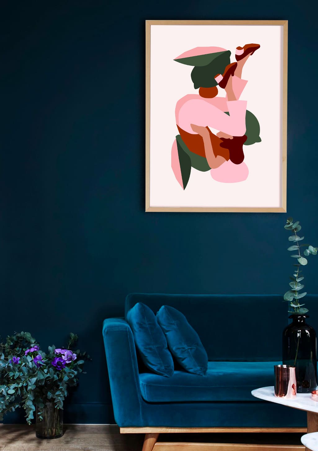 Art abstrait, formes géométriques, couleurs vives, figure humaine stylisée