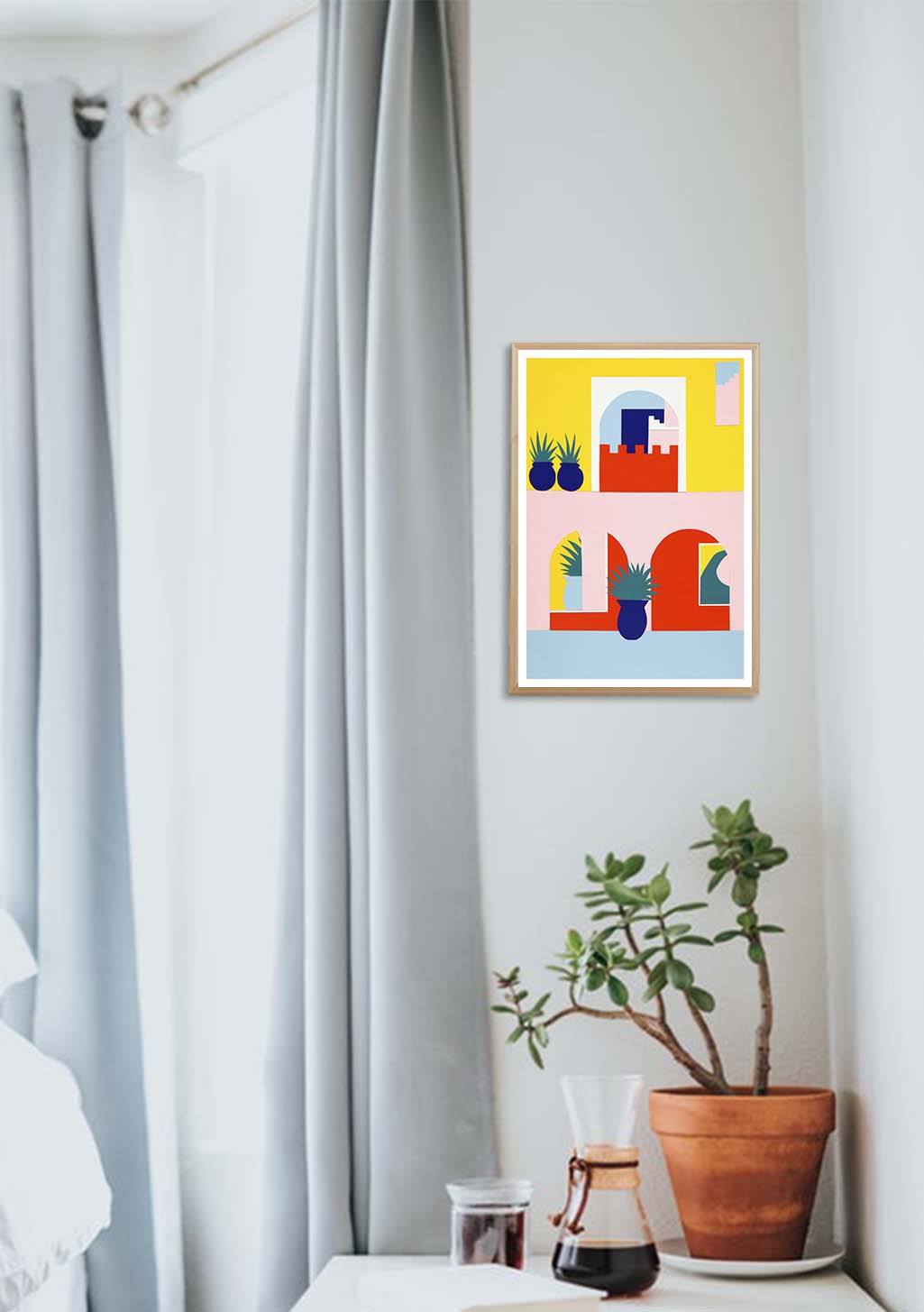 Art abstrait coloré, formes géométriques, motifs architecturaux