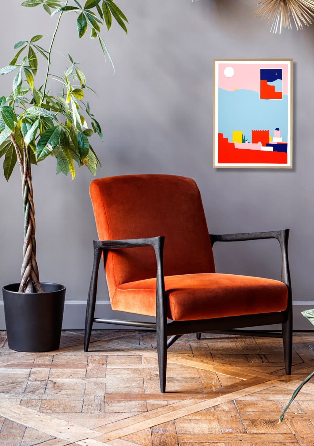 Poster abstrait ville coucher de soleil