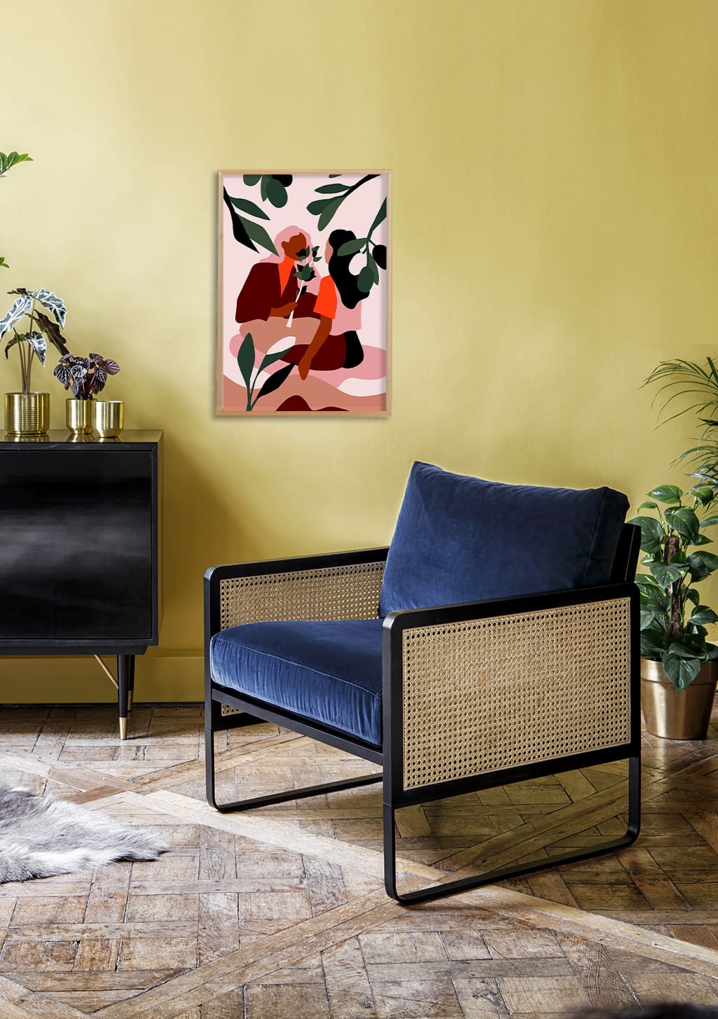 Art abstrait floral rose et orange
