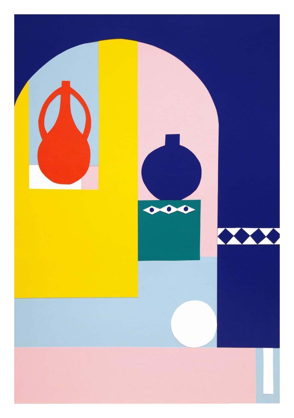 Art abstrait, formes géométriques, couleurs vives, deux vases, motifs, architecture, design moderne