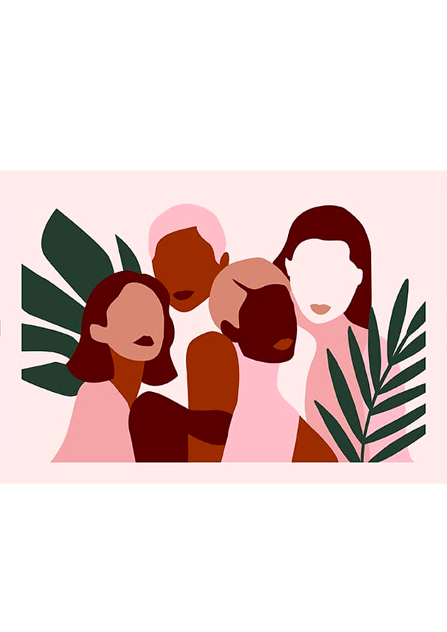 Illustration abstraite de groupe de personnes, couleurs douces, feuilles vertes
