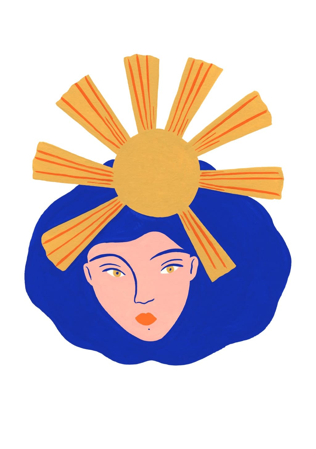 Illustration stylisée d'une femme avec un soleil dans les cheveux
