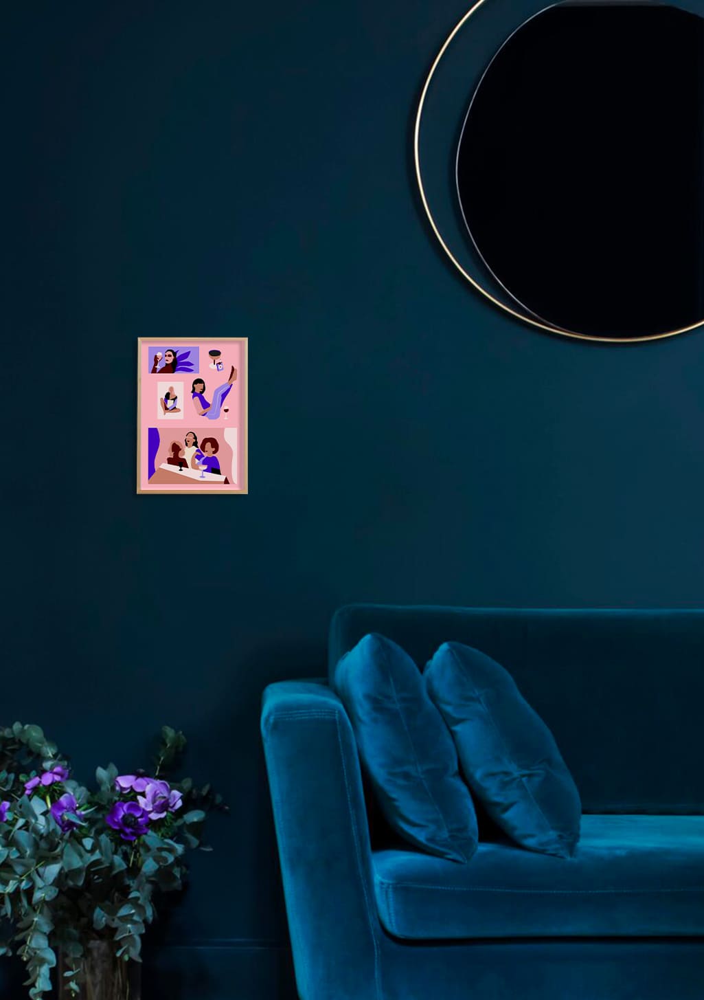 Poster rose avec figures stylisées