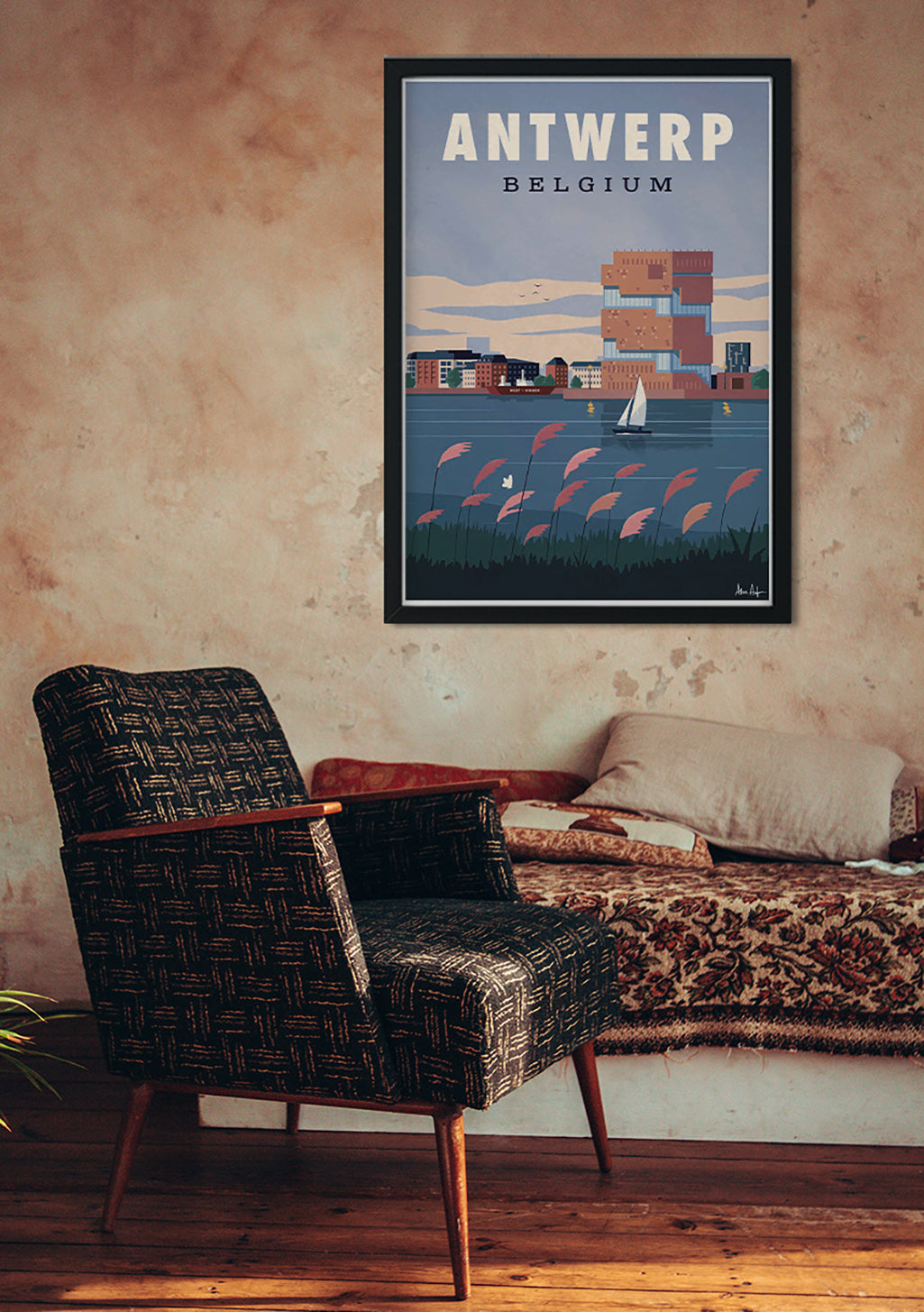 Poster Antwerp Belgique Ville et Bateau