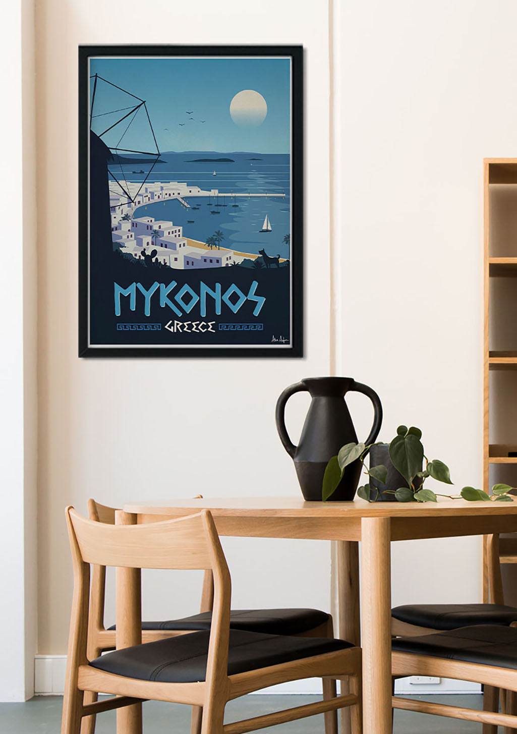 Poster de Mykonos Grèce plage lune bateau