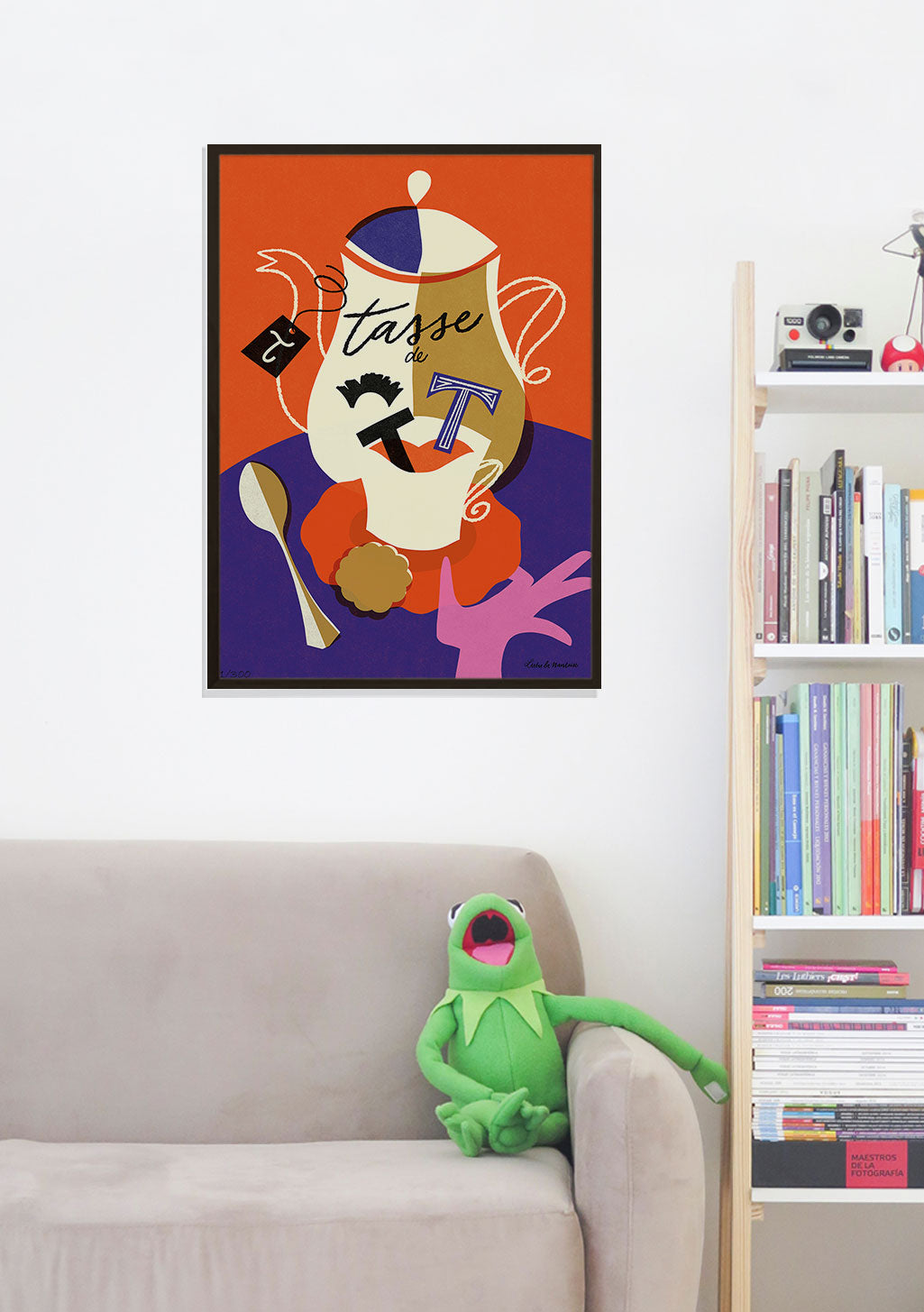 Tasse thé stylisée, couleurs vives, texte "Tasse du T"