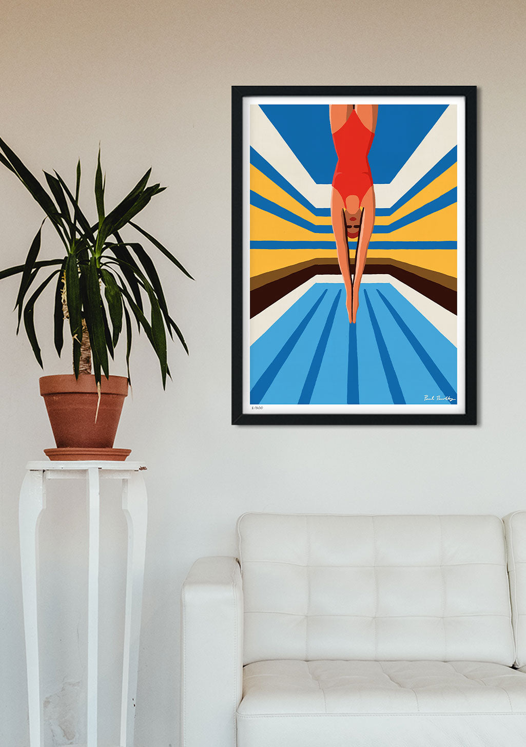 Poster de plongeon en maillot rouge