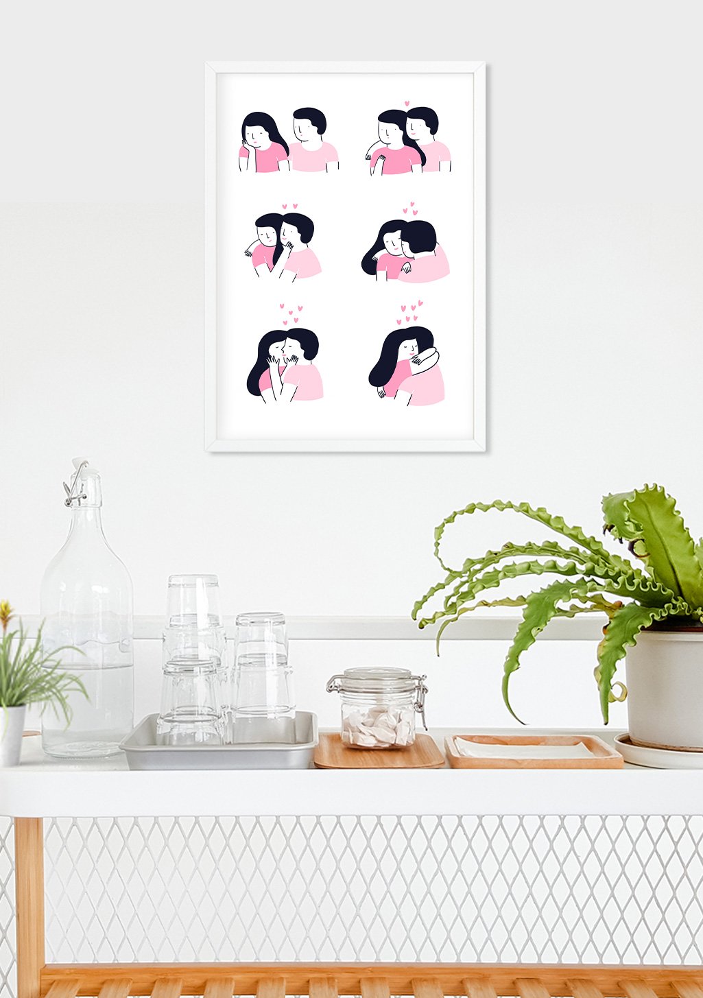 Illustrations de couples en rose et noir