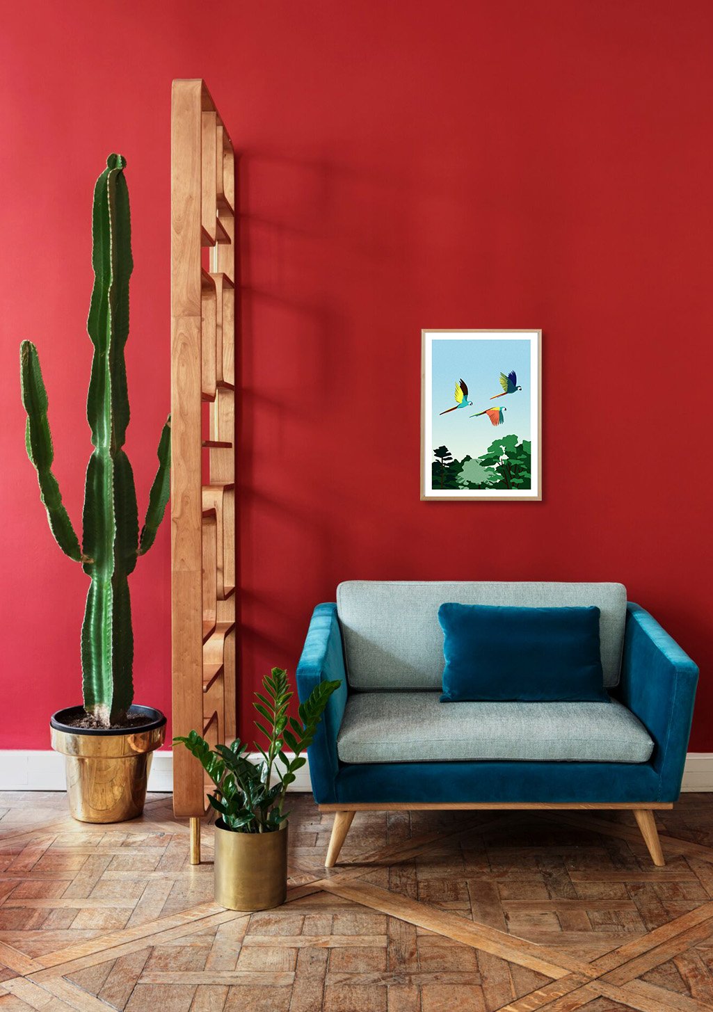 Oiseaux colorés sur fond bleu