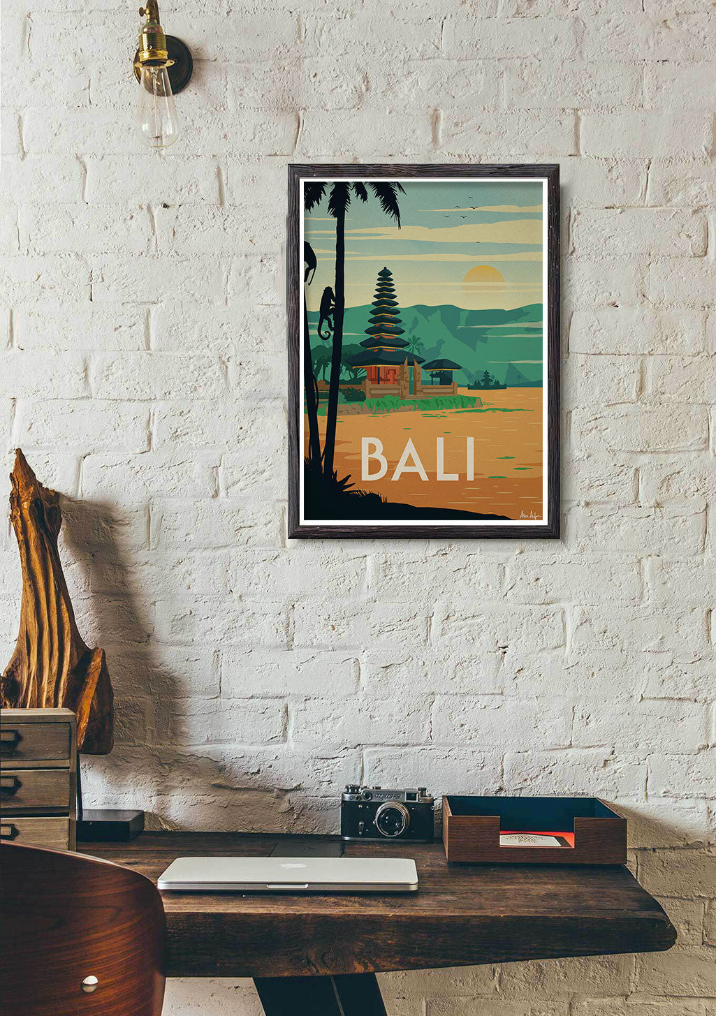 Poster Bali plage coucher de soleil palmiers