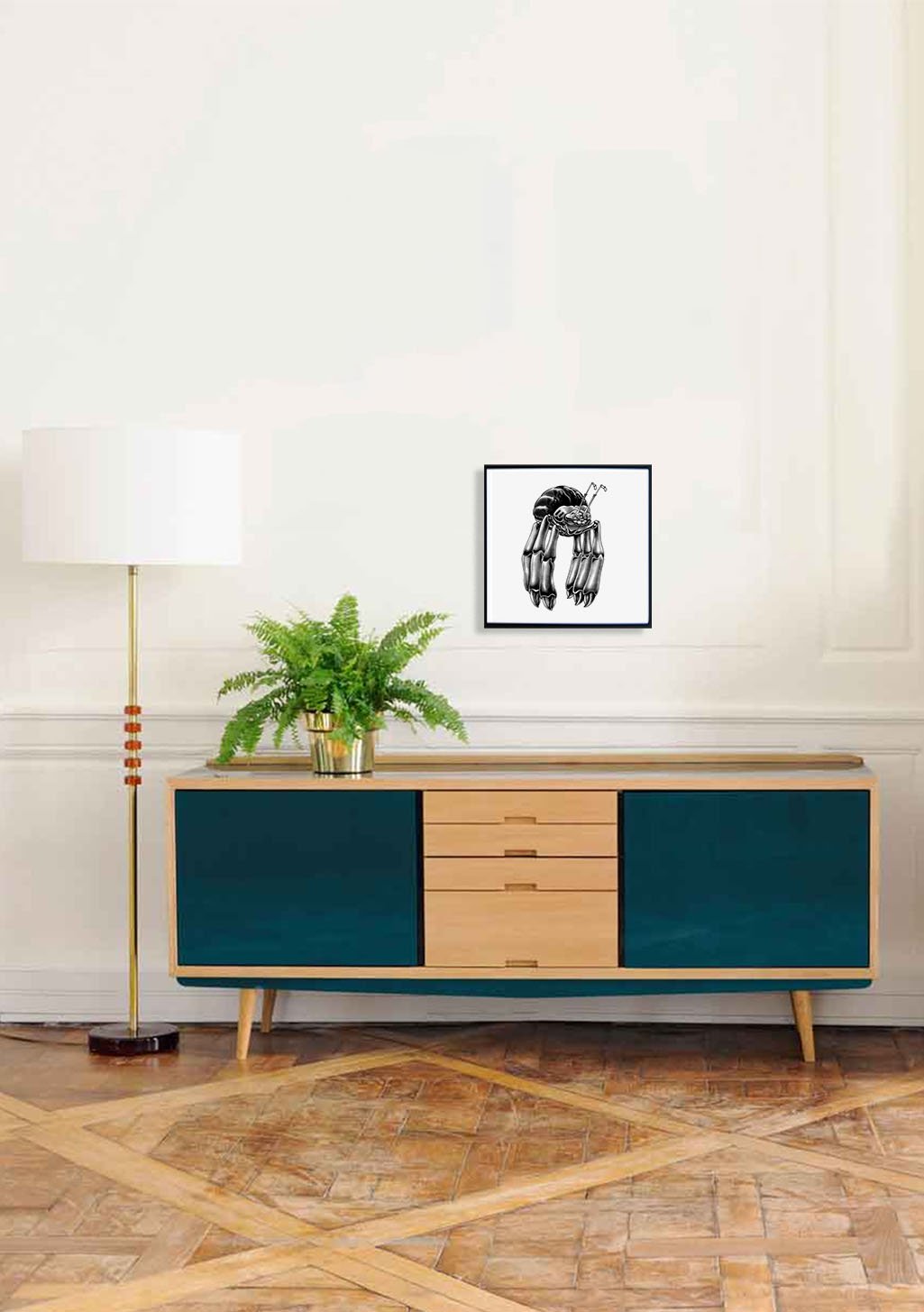 Poster noir et blanc de main avec objet