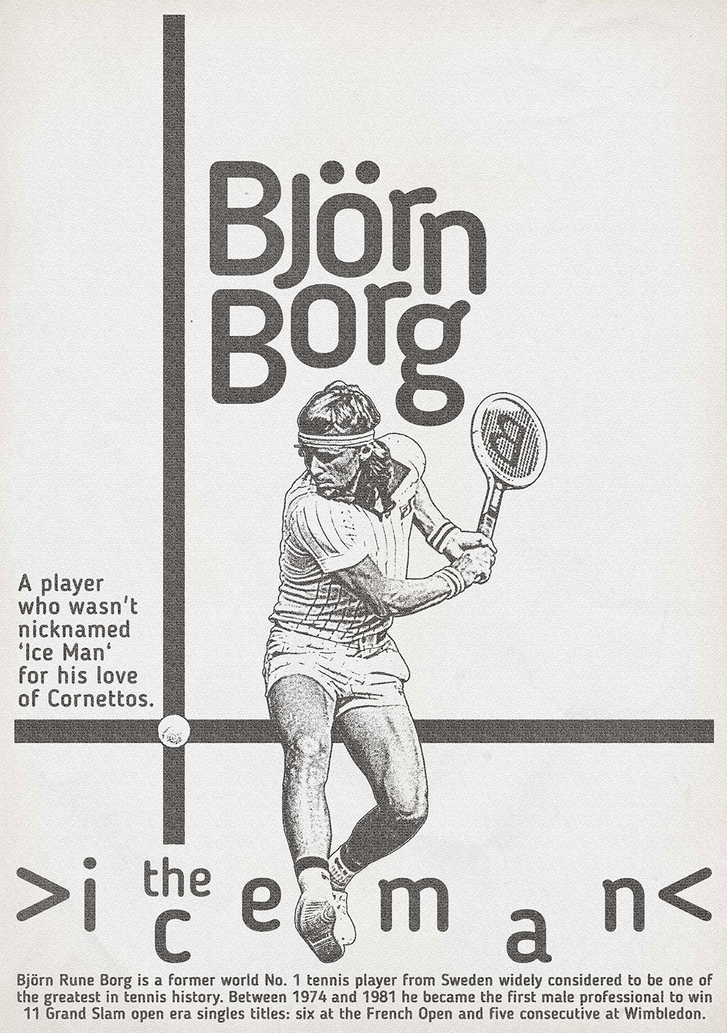 Björn Borg Tennis Poster Ice Man Cornettos Grand Slam
