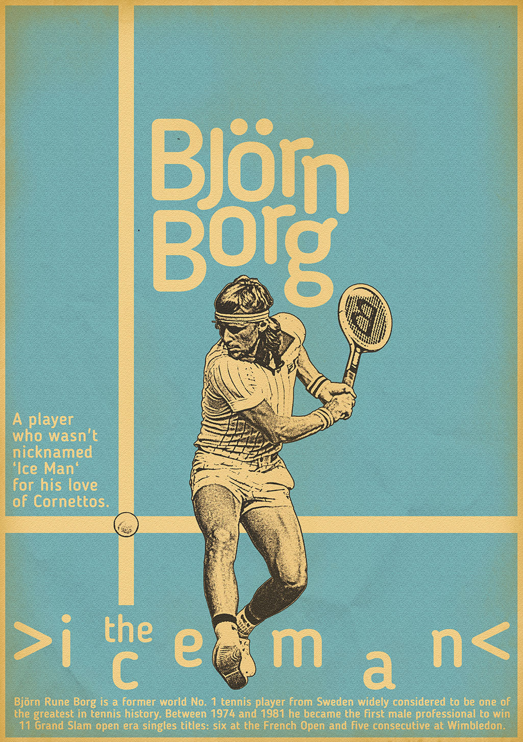 Björn Borg Tennis Poster, Ice Man, Cornettos, Grand Slam, Suède, Tennis Historique
