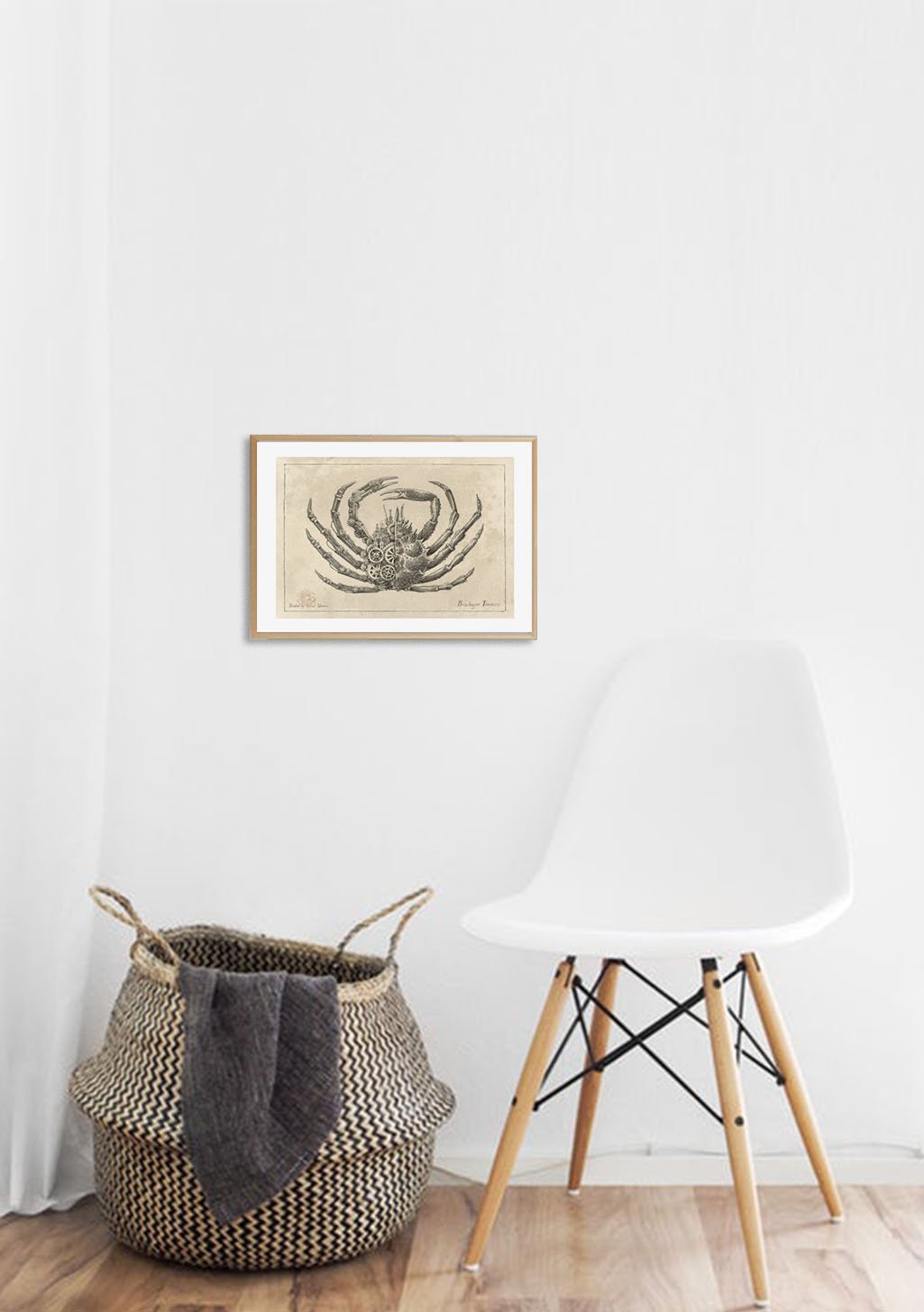 Poster de dessin de crabe encadré sur mur blanc