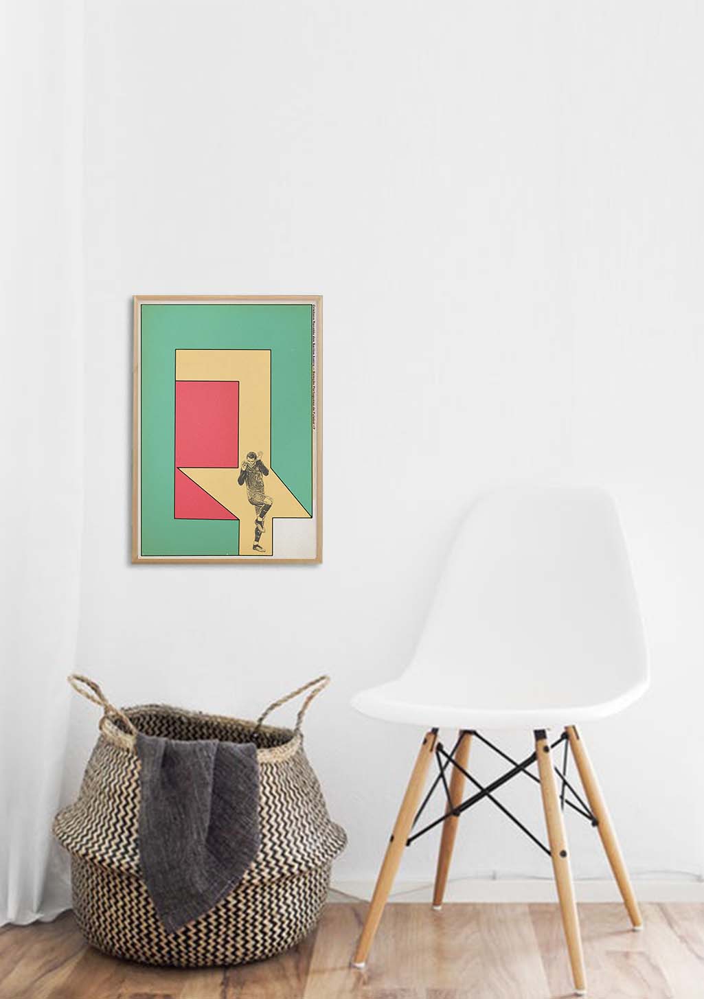 Art abstrait avec formes géométriques et silhouette centrale