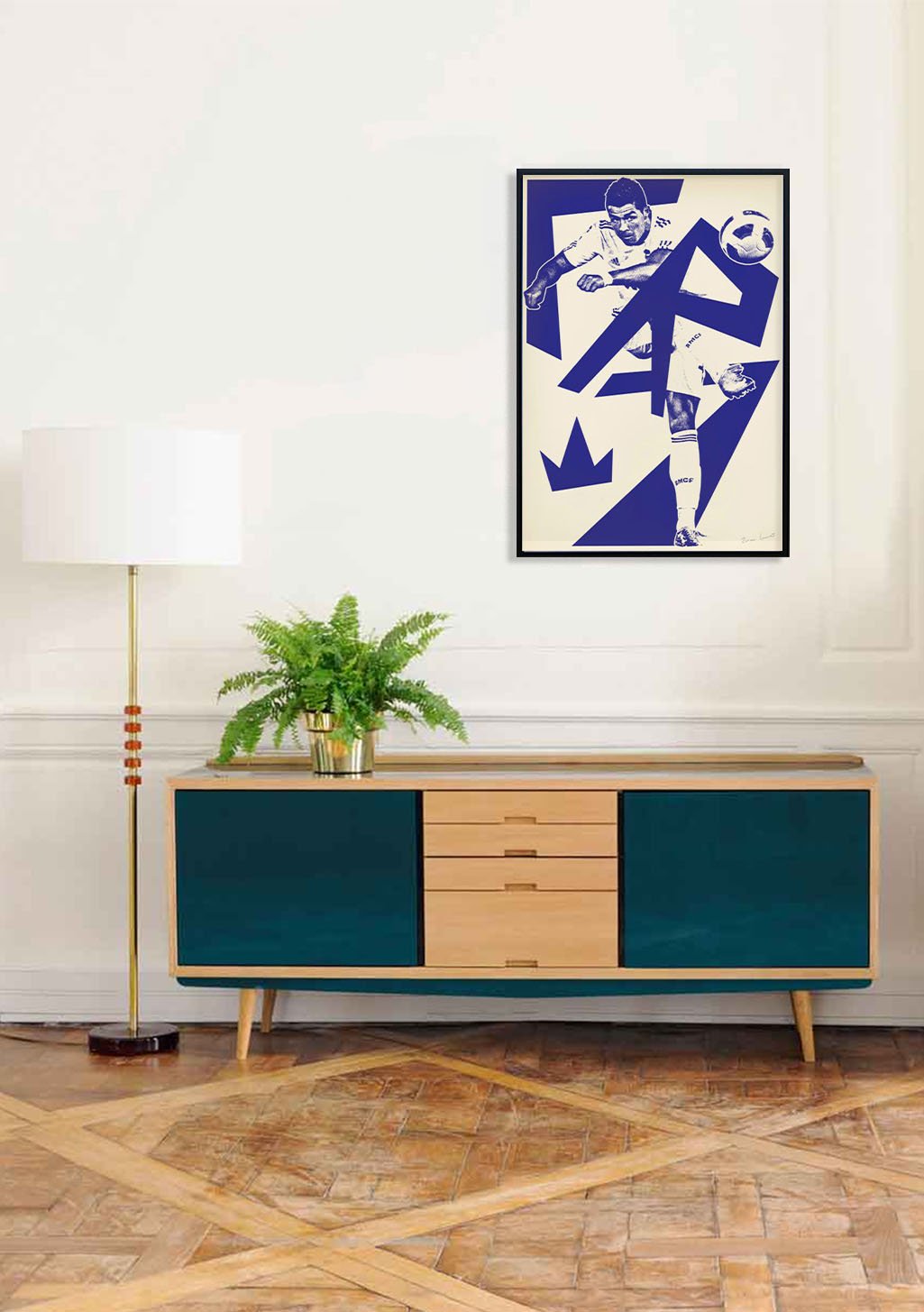 Poster de football bleu et blanc abstrait