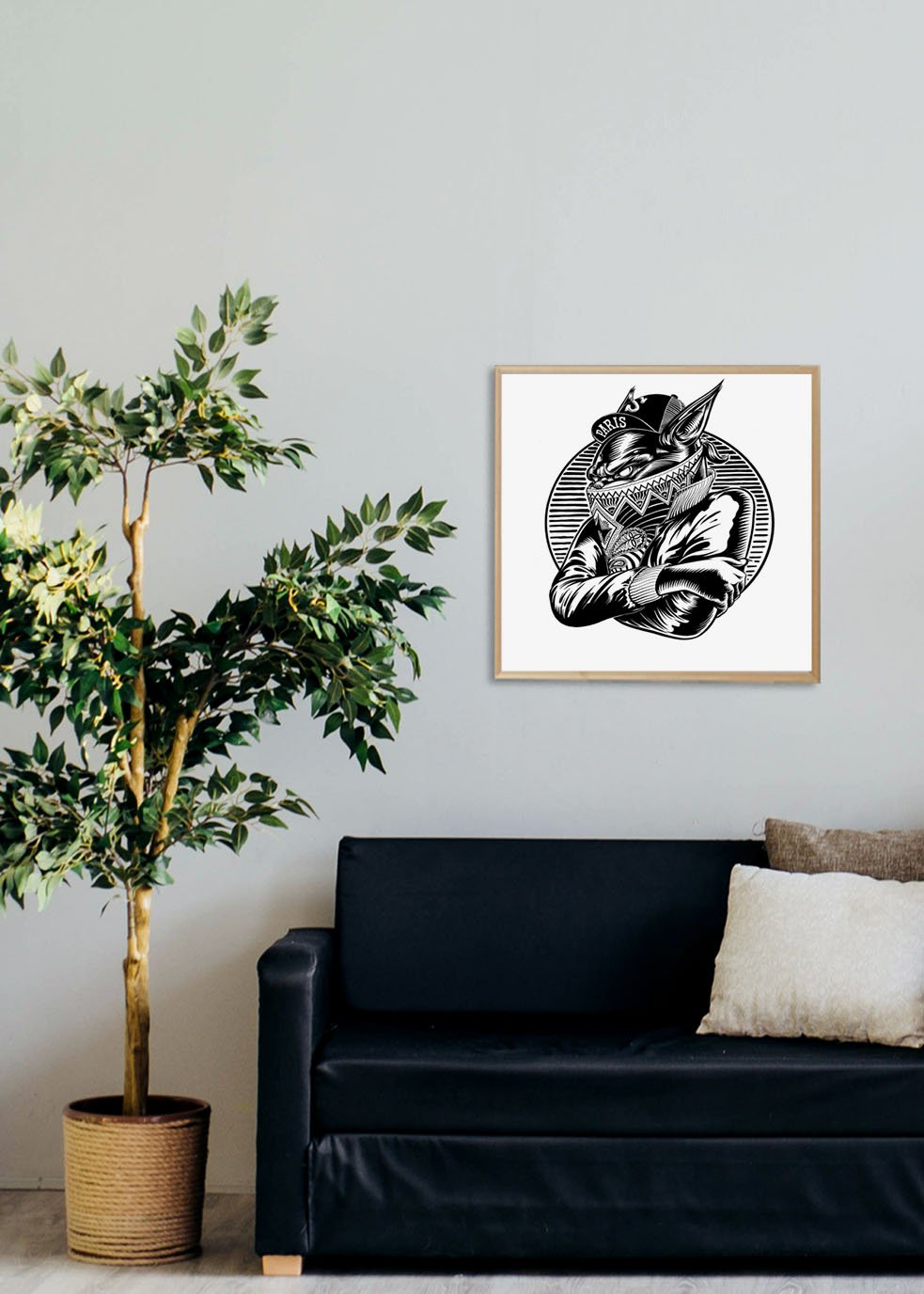 Poster de chat stylisé en noir et blanc