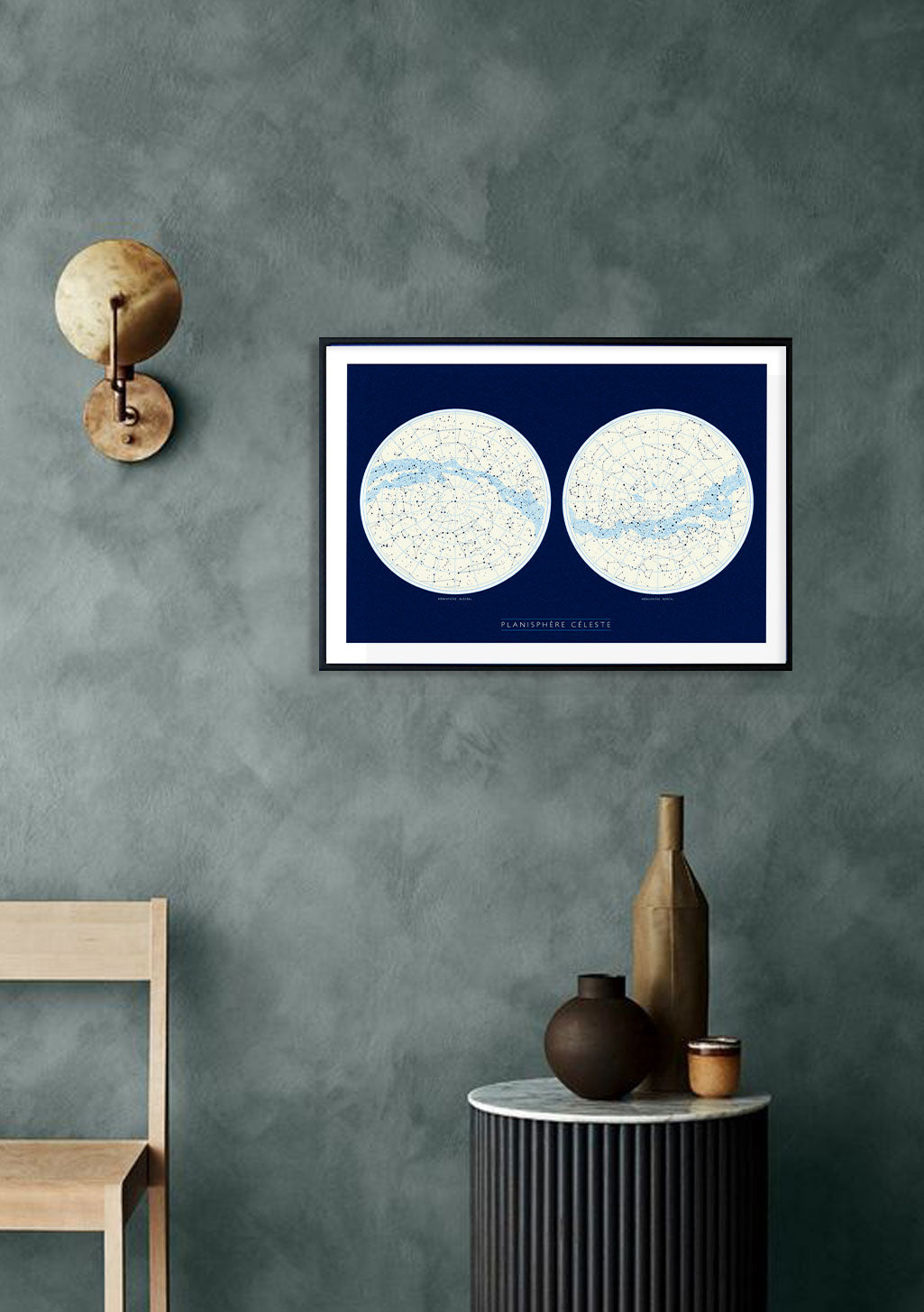 Carte céleste, planisphère, étoiles, constellations, ciel nocturne, cadre, mur, décor, moderne, art, design