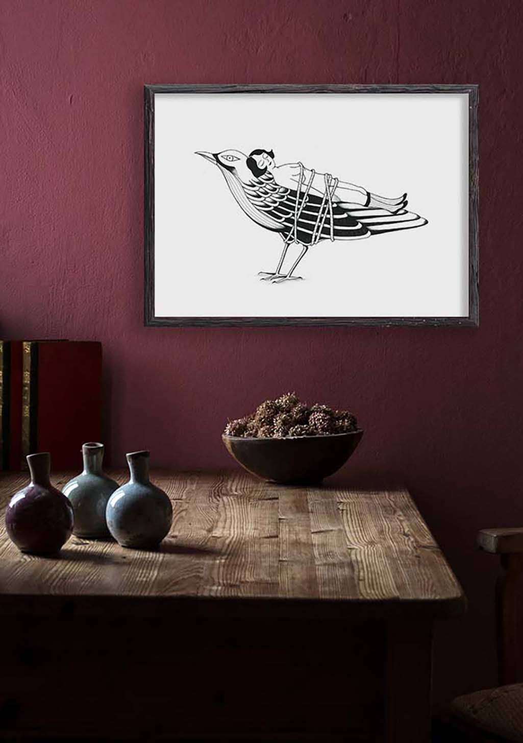 Oiseau stylisé en noir et blanc