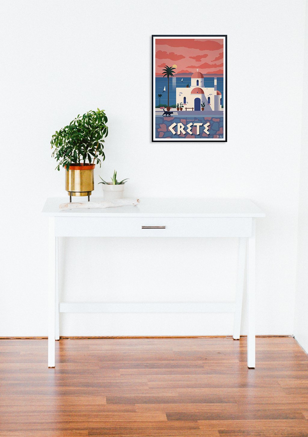 Poster de Crète, Grèce, bâtiments, coucher de soleil, style vintage