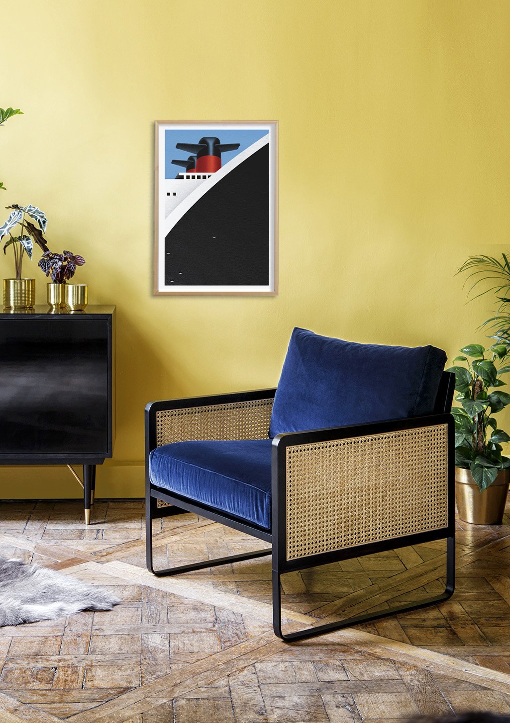 Poster abstrait avec avion rouge et noir