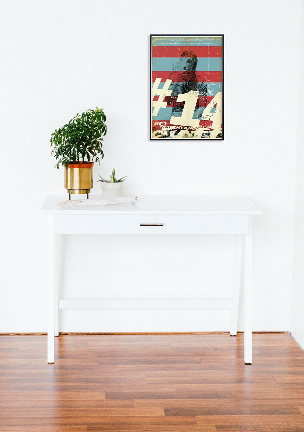 Poster de design abstrait avec figure centrale, couleurs vives, texte en bas