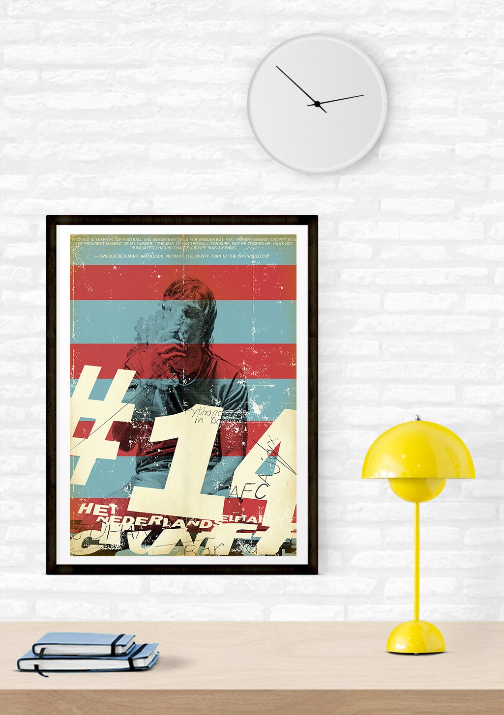 Poster de football avec joueur, couleurs vives, texte, AFC, Pays-Bas