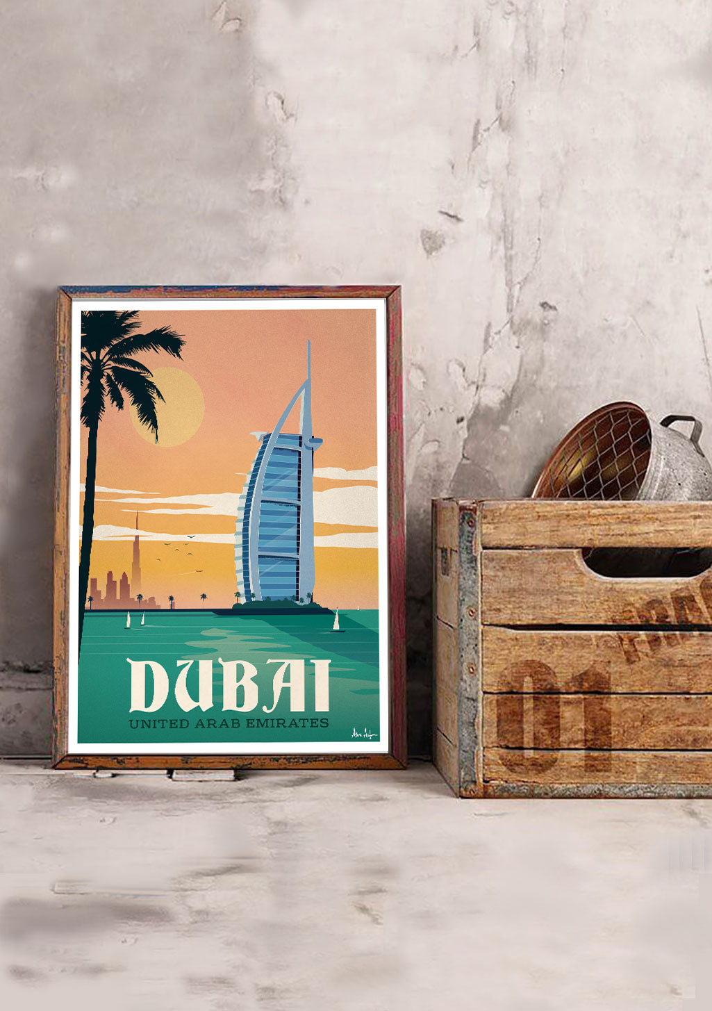 Dubaï, Émirats arabes unis, Burj Al Arab, coucher de soleil, palmier, plage
