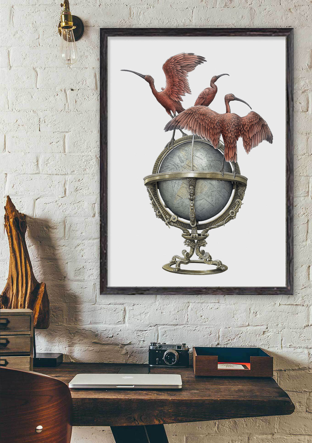 Oiseaux sur globe vintage