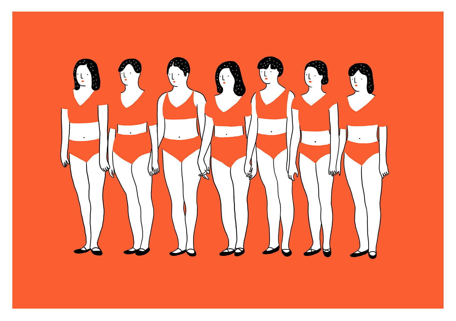Illustration de femmes en maillots de bain orange sur fond orange