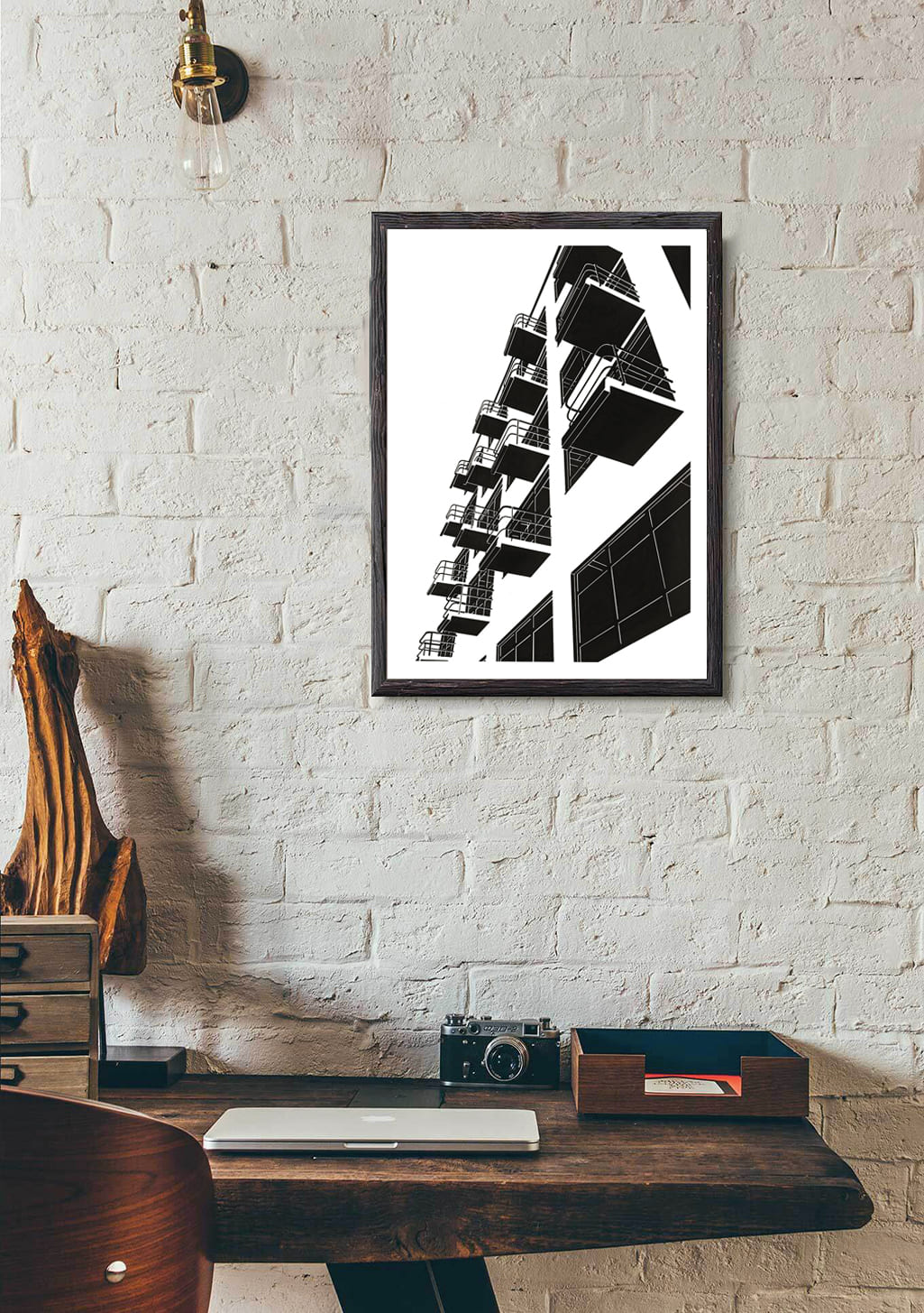 Poster noir et blanc de bâtiments abstraits