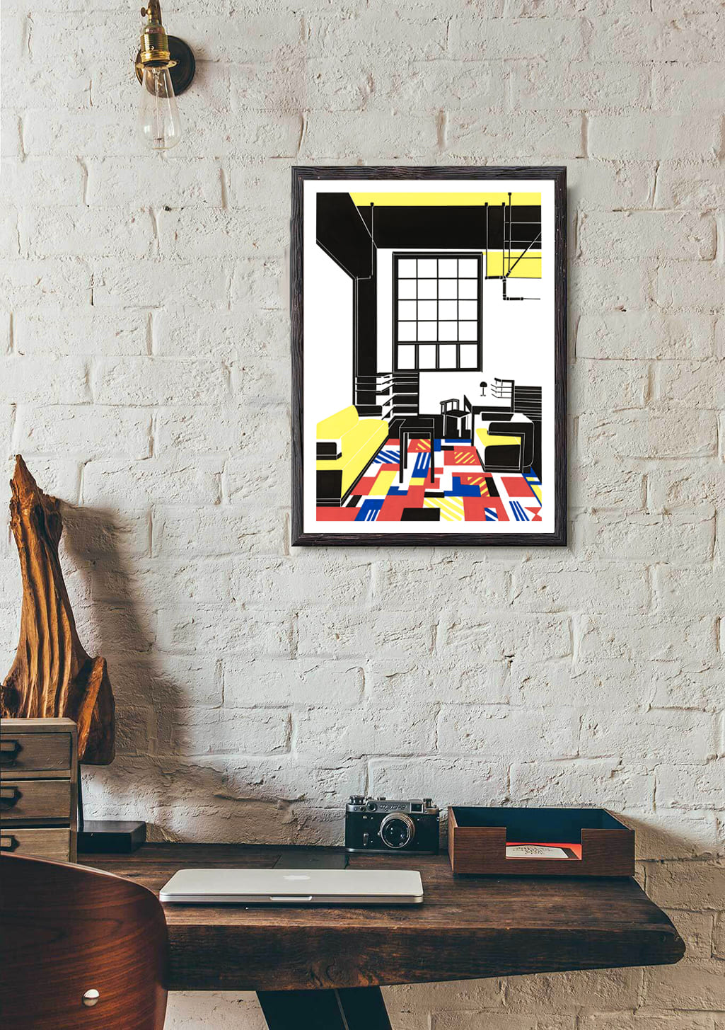 Art abstrait, couleurs vives, intérieur moderne, fenêtre, meubles