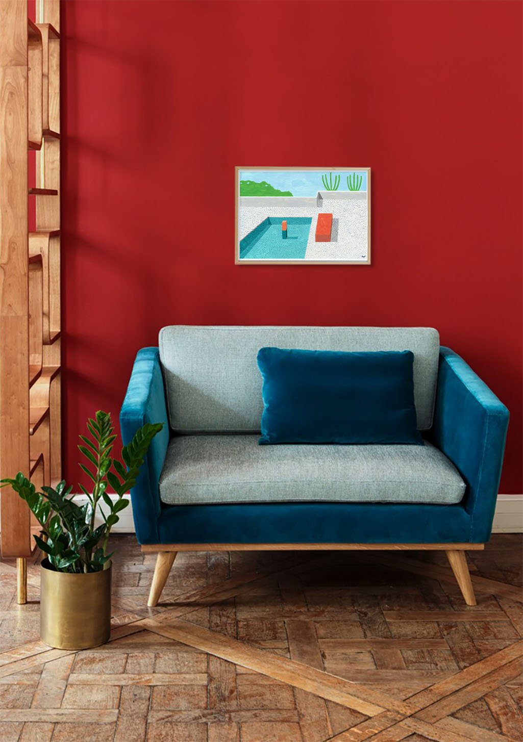 Poster de piscine avec cactus et bâtiments