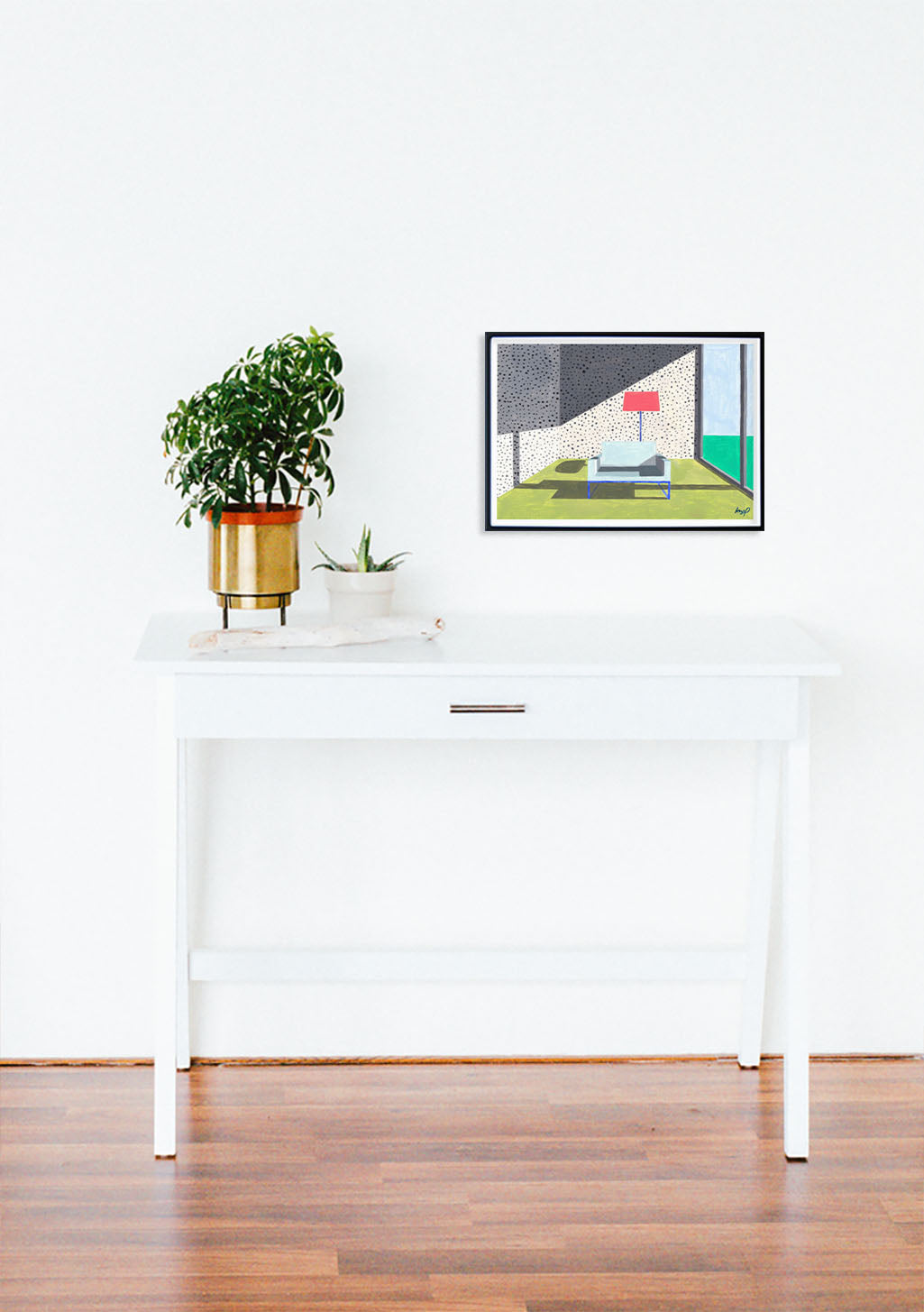 Art abstrait, formes géométriques, couleurs vives, intérieur moderne