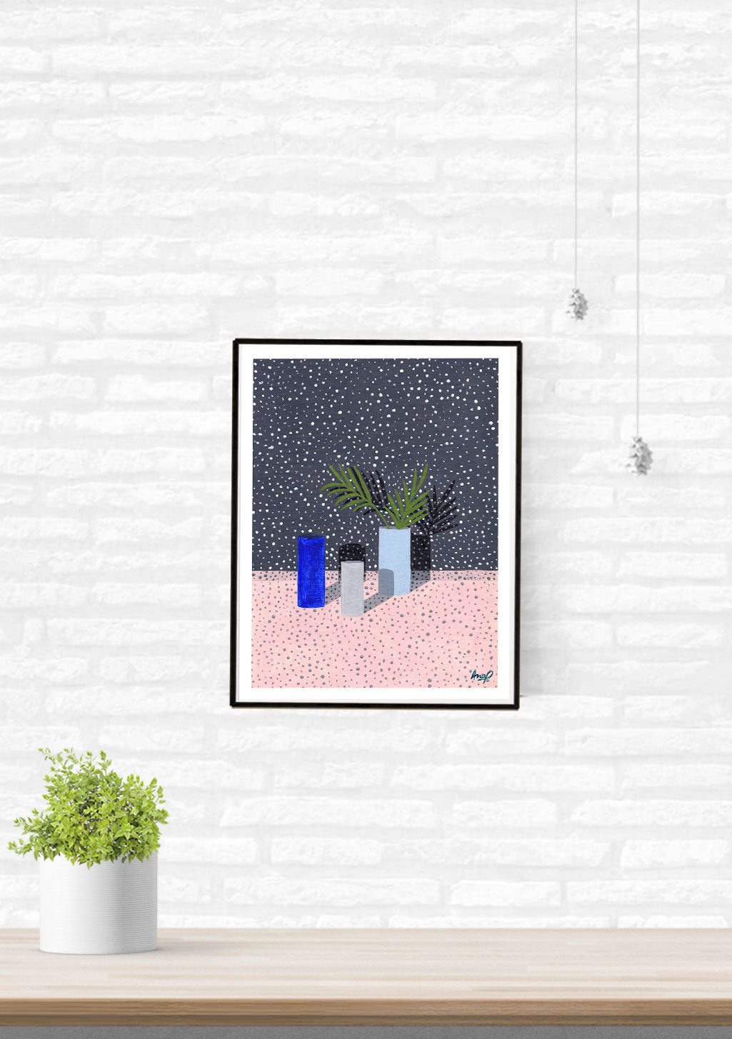 Poster abstrait avec des formes géométriques et des plantes