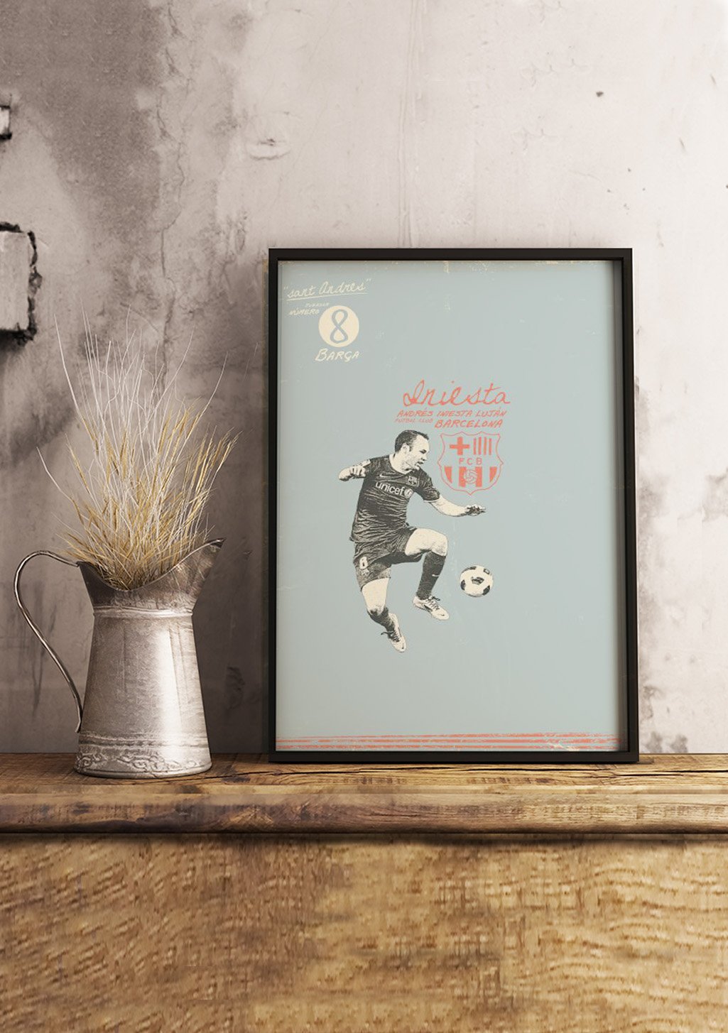 Poster de football, joueur, ballon, équipe, cadre, mur, plante, décoration, intérieur, art, sport, maison
