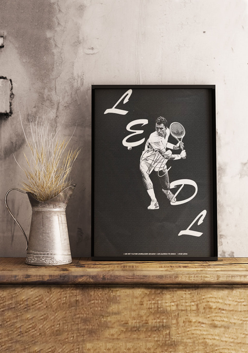 Tennis joueur, raquette, style graphique, noir et blanc, lettre stylisée